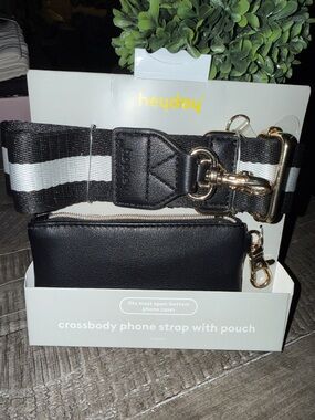 heyday Crossbody Phone Strap with Matching Pouch - black and white in box!